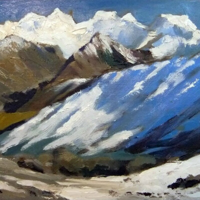 Этюд горы. Оргалит масло.