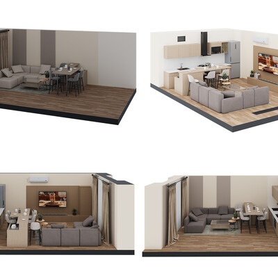 Modern Apartment — Isometric 3D Floor Plan & Interior Cutaway
