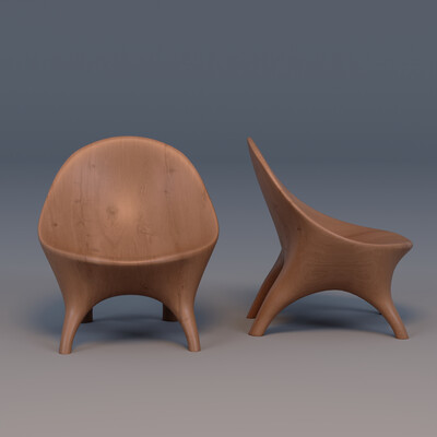 Tongue Chair by Olivier Mourgue — High-Poly Biomorphic Wood Modeling