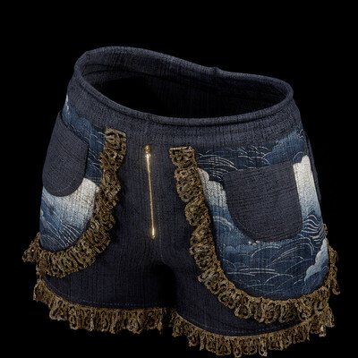 women's shorts with lace and Japanese pattern