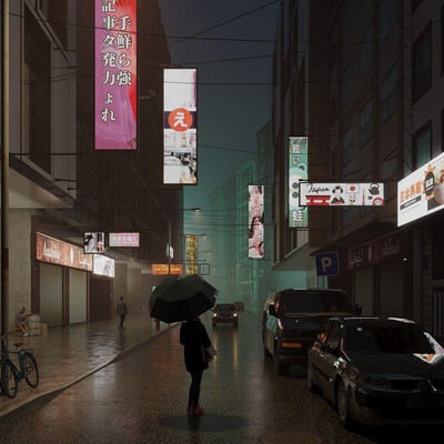 Визуализация по референсу "Ночной Токио" (Visualization based on the Night Tokyo reference)