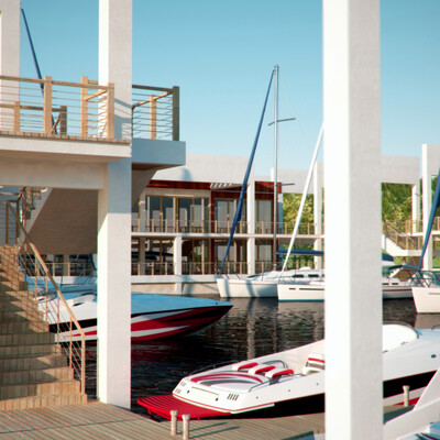 shore coffe shop, with yacht port